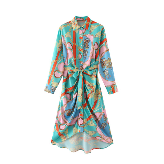 Spring New Women Shirt Pleating Long Floral Dress Baroque