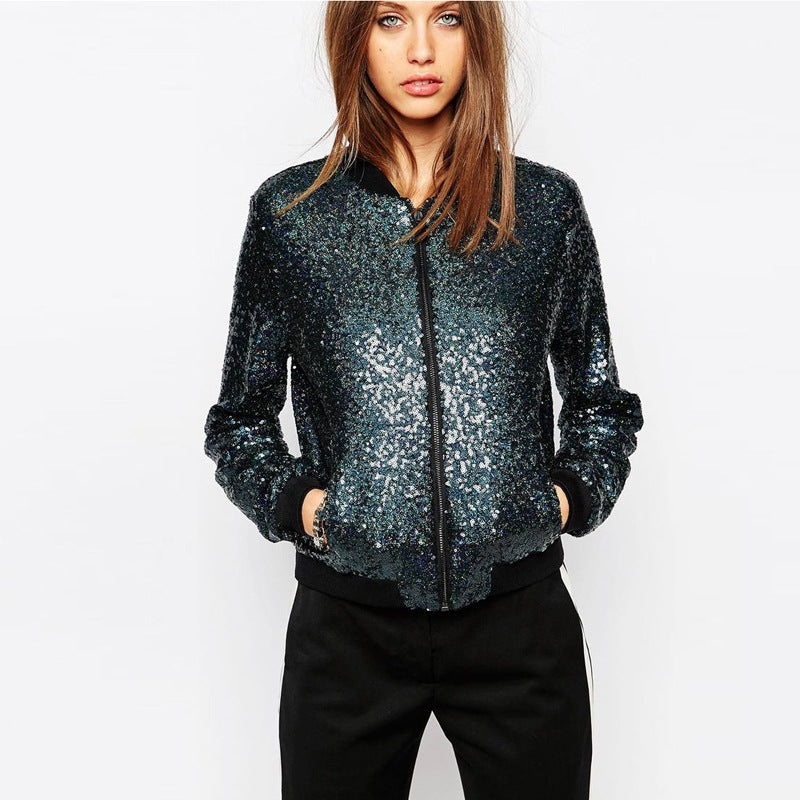 Sports Full Sequined Varsity Jacket Casual Jacket Short Coat