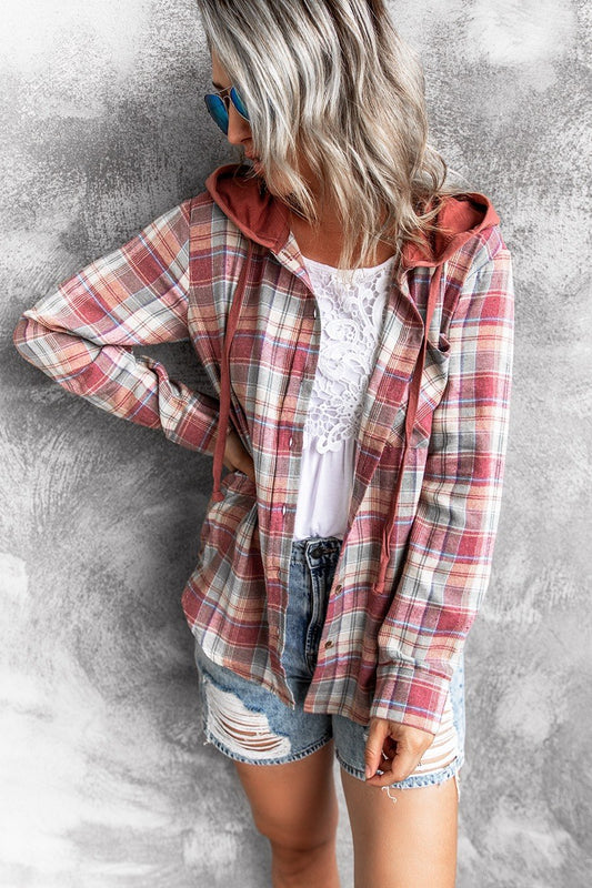 Autumn Winter Street Design Hooded Loose Women Woolen Plaid Coat