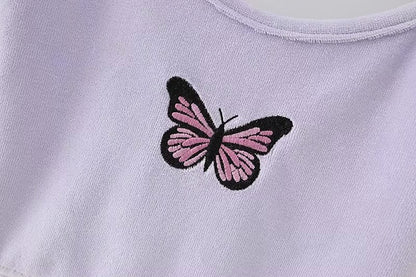 Summer New Butterfly Embroidered Velvet Short Top