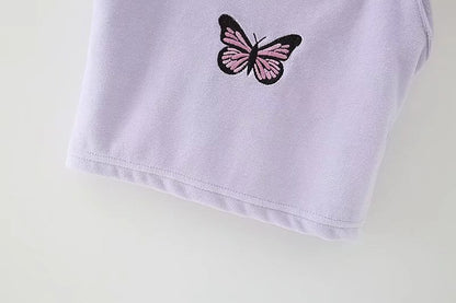 Summer New Butterfly Embroidered Velvet Short Top