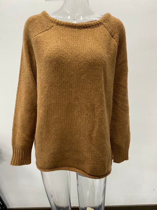 Autumn Winter Strapless round Neck Pullover Knitting Solid Color Office Loose Plus Size Sweater Women