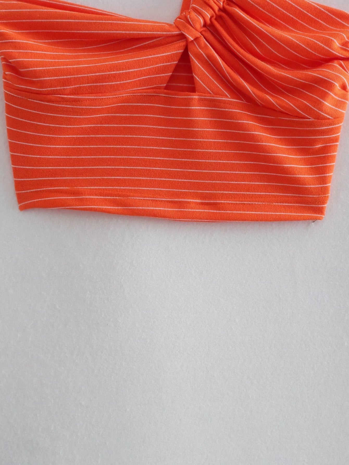 Women Orange One-Shoulder Knitted Small Tank Top Twisted