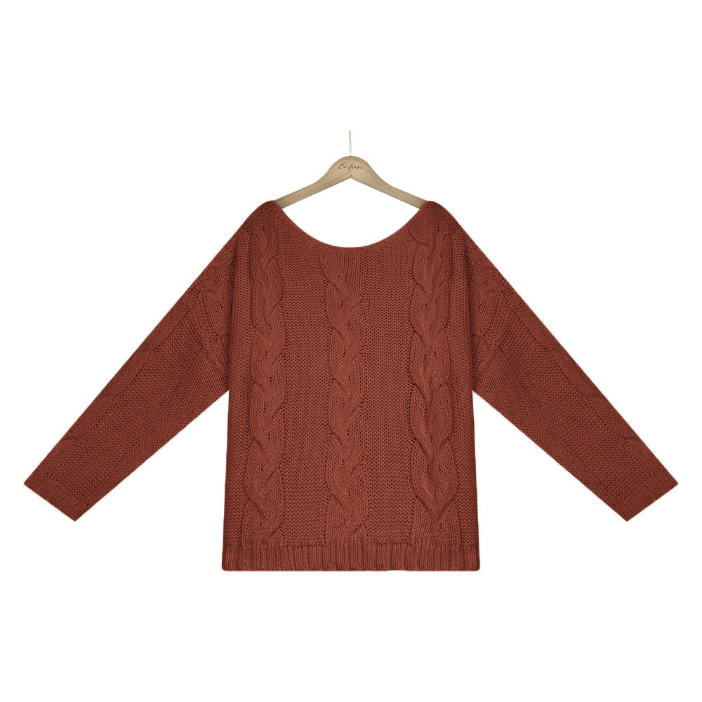 Women Autumn Winter Loose Sweater Round Neck Solid Color Pullover Sweater Women