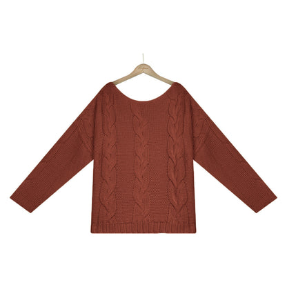 Women Autumn Winter Loose Sweater Round Neck Solid Color Pullover Sweater Women