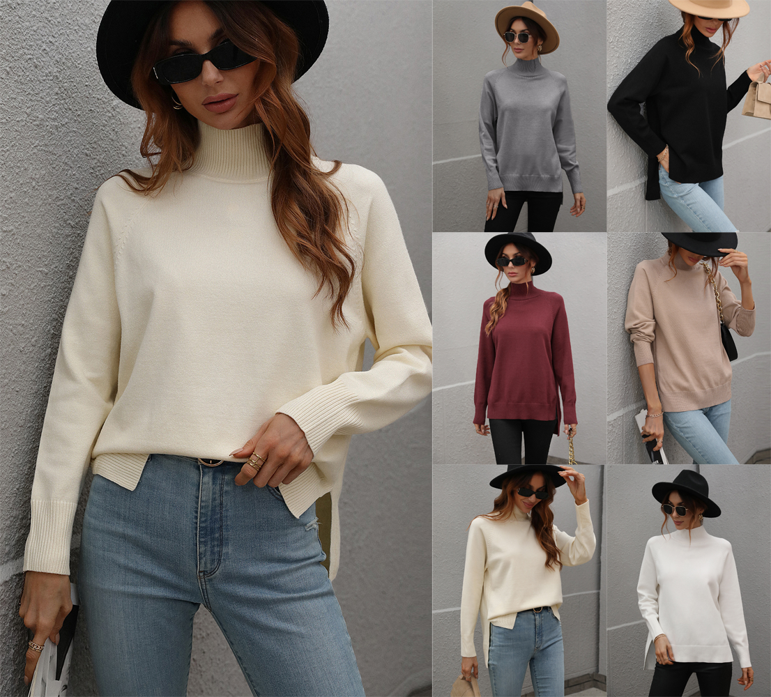 Autumn Winter Solid Color Sweater Turtleneck Women Clothing Solid Color Turtleneck Sweater for Women