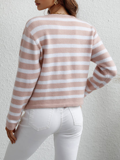 Autumn Winter Striped Loose Women Clothing Sweater Women Single Breasted Cardigan Sweater