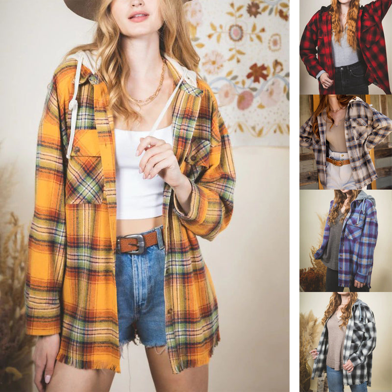 Womens Autumn Winter Casual Plaid Shackets Button Down Pocketed Shirt Jacket Coats Long Sleeve Boyfriend Shirt with Pocket Coats Shacket Outwear