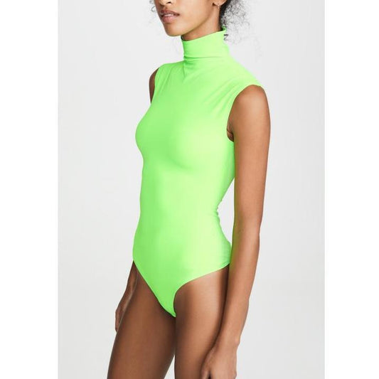 Summer Women Clothing Fluorescent Green Turtleneck Solid Color Slim Fit Sleeveless