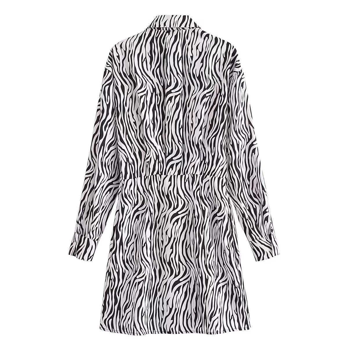 Spring Summer Women Clothing Collared Single Breasted Long Sleeve All-Match Zebra Print Dress