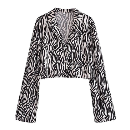 Summer Women Zebra Print Short Knitted Top Mid-Length Dress Set