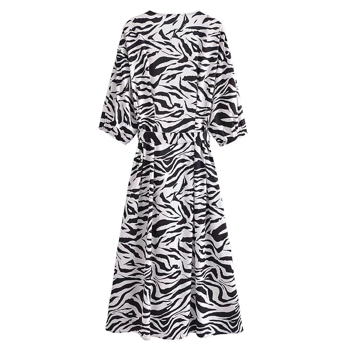 Women Clothing Personalized Slim-Looking Waist Trimming Zebra Pattern Lace-up Dress