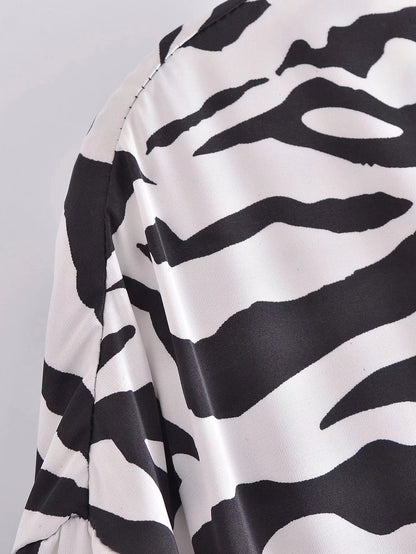 Women Clothing Personalized Slim-Looking Waist Trimming Zebra Pattern Lace-up Dress
