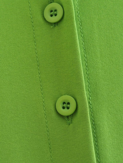 Apple Green Single-Breasted Shirt Fashionable Women Polo Collar Long-Sleeved Shirt Women