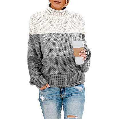 Autumn Winter Sweaters Knitwear Women Clothing Thick Thread Color  Turtleneck Pullover