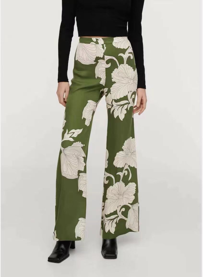 High Waist Loose Trendy Straight-Leg Pants Street Hipster Trousers Spring Summer Drape Floral Print Casual Women