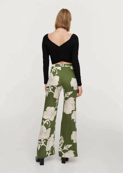 High Waist Loose Trendy Straight-Leg Pants Street Hipster Trousers Spring Summer Drape Floral Print Casual Women