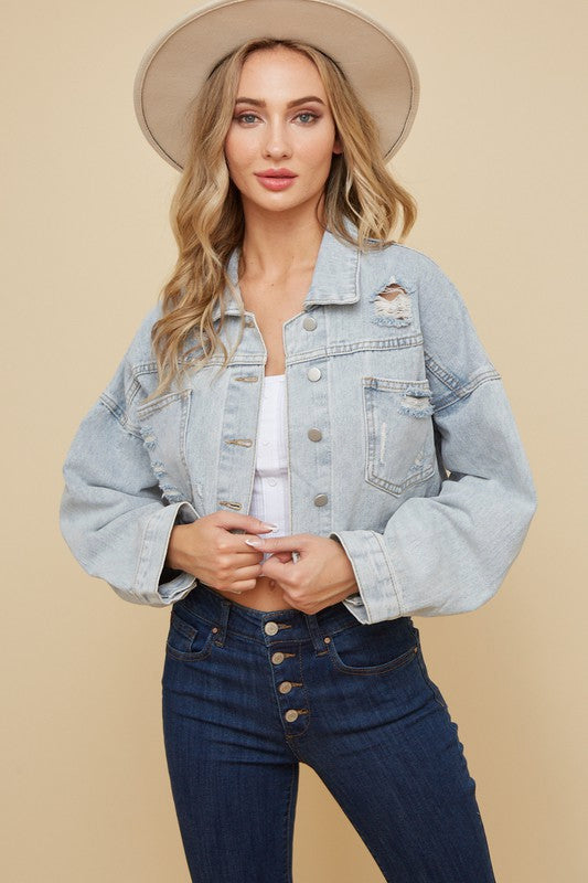 Popular Denim Jacket Autumn Winter Ripped Rhinestone Tassel Denim Jacket