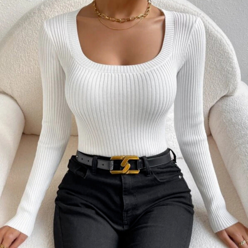 Simple and versatile women's slim-fit knitted sweater