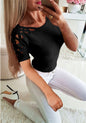 Short Sleeve T-Shirt Sexy Hollow Slim Shoulder Lace Women's Top