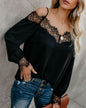 Lace Stitching Chiffon Long-Sleeved V-Neck Top