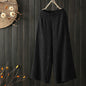 Women's solid color casual simple cotton and linen cropped wide-leg pants