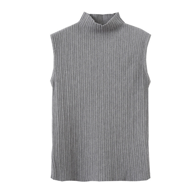 Elegant Half Turtleneck Knitted Vest Women Autumn Winter Inner Wear Bandage Sleeveless Top