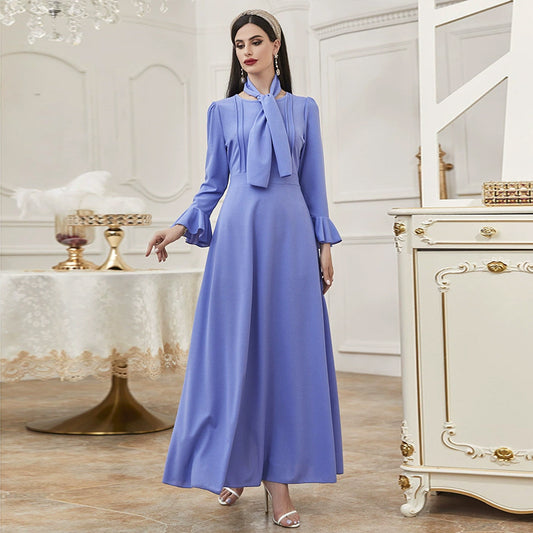 Women  Clothing round Neck Long Sleeve High Waist Ruffles A  line Dress Maxi Dress