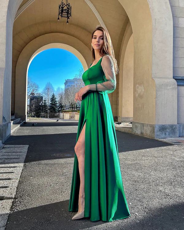 Round Neck Long Sleeve Slim Fit Maxi Dress