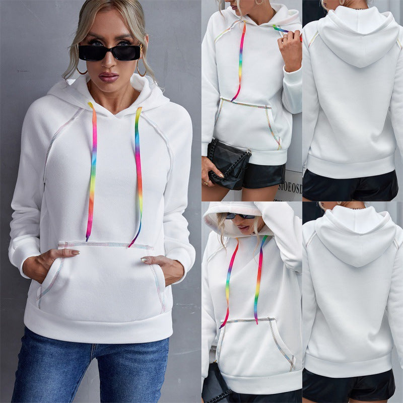 Loose Casual Hooded  Rainbow Ribbon Multicolor   Top Women Hoodie