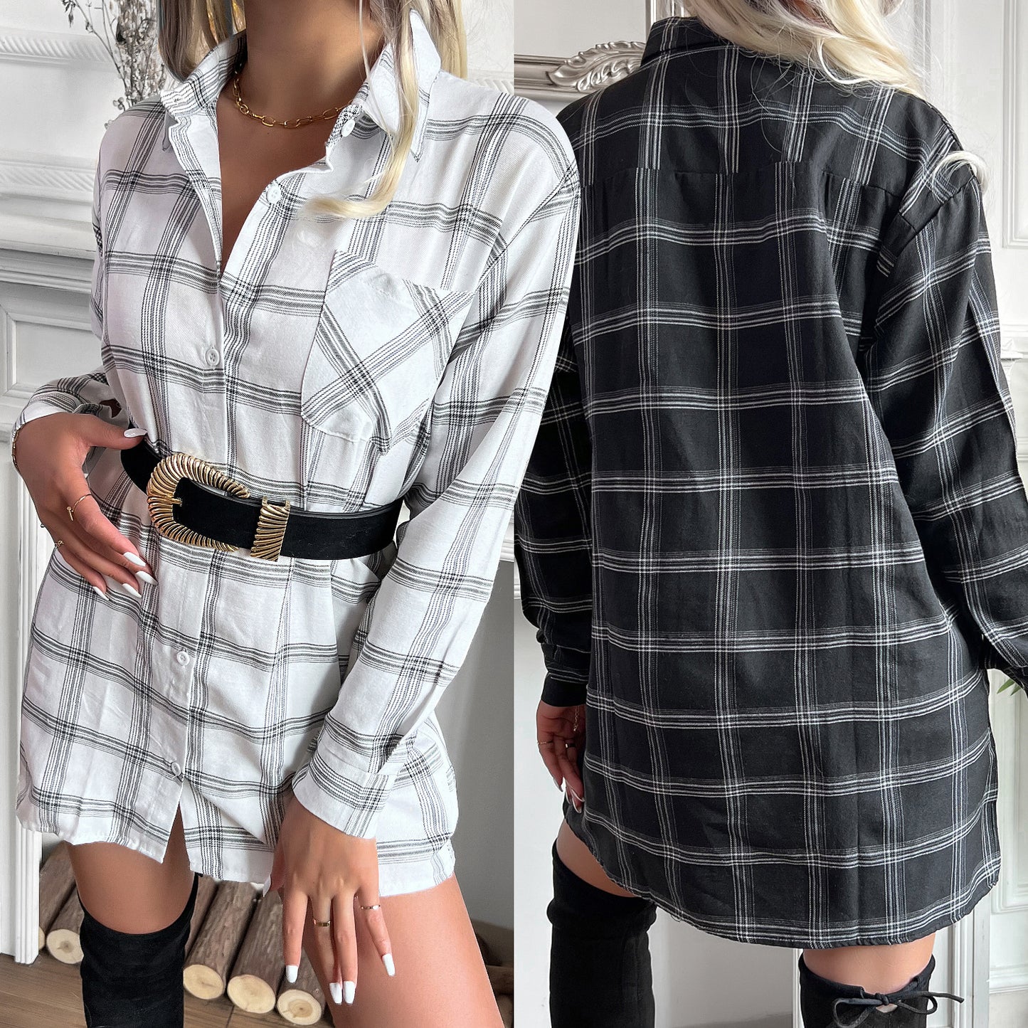 Women  Clothing Coat Collared Shirt Dress