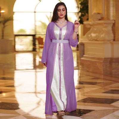 Middle East Office Ethnic plus Color Chiffon Dress Muslim Two-piece Women Wear