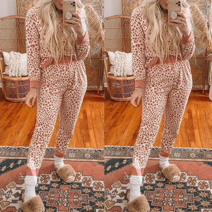 Five-Pointed Star Printed Long-Sleeved Casual Suit Pajamas Pajamas for Women Autumn Winter