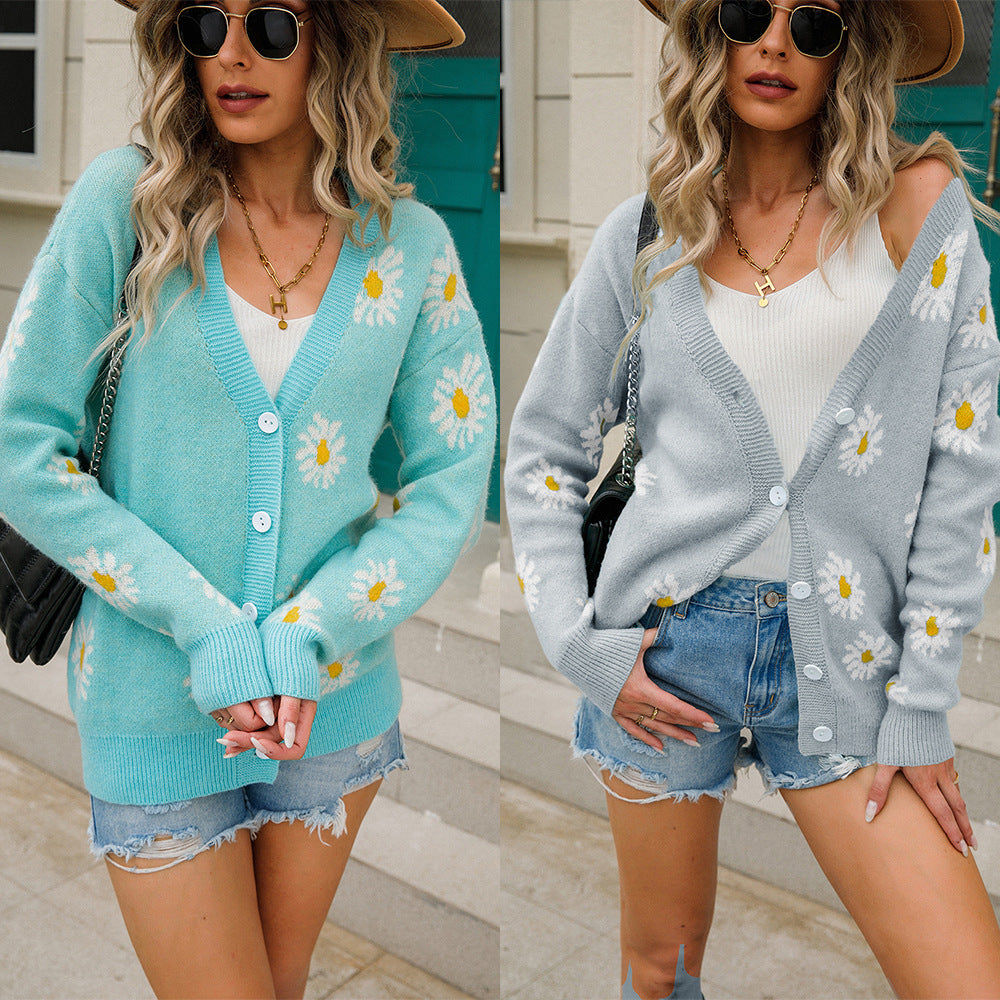 Printed Sweater Coat Sweater Cardigan Little Daisy Sweater