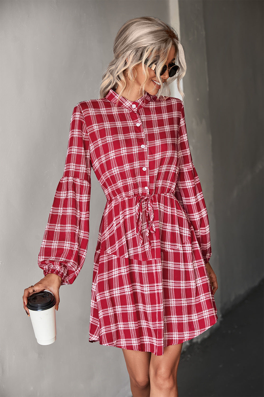 Autumn Women Clothing Classic Plaid Long Sleeve Shirt Dress