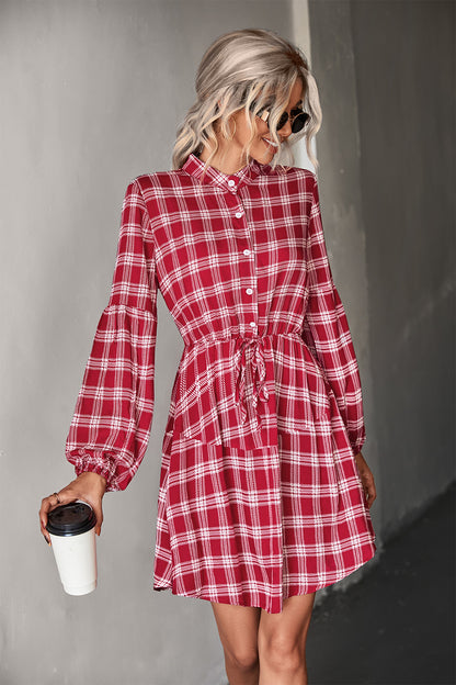 Autumn Women Clothing Classic Plaid Long Sleeve Shirt Dress