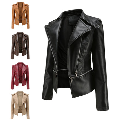 Women Clothing  Size New Leather Coat Women Detachable Hem Spring Autumn Coat Women Fashion Casual Jacket