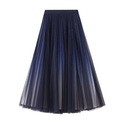 Starry Sky Gradient Gauze Skirt Pleated  for Women Mesh Skirt Western Autumn Winter Large Swing Skirt Skirt