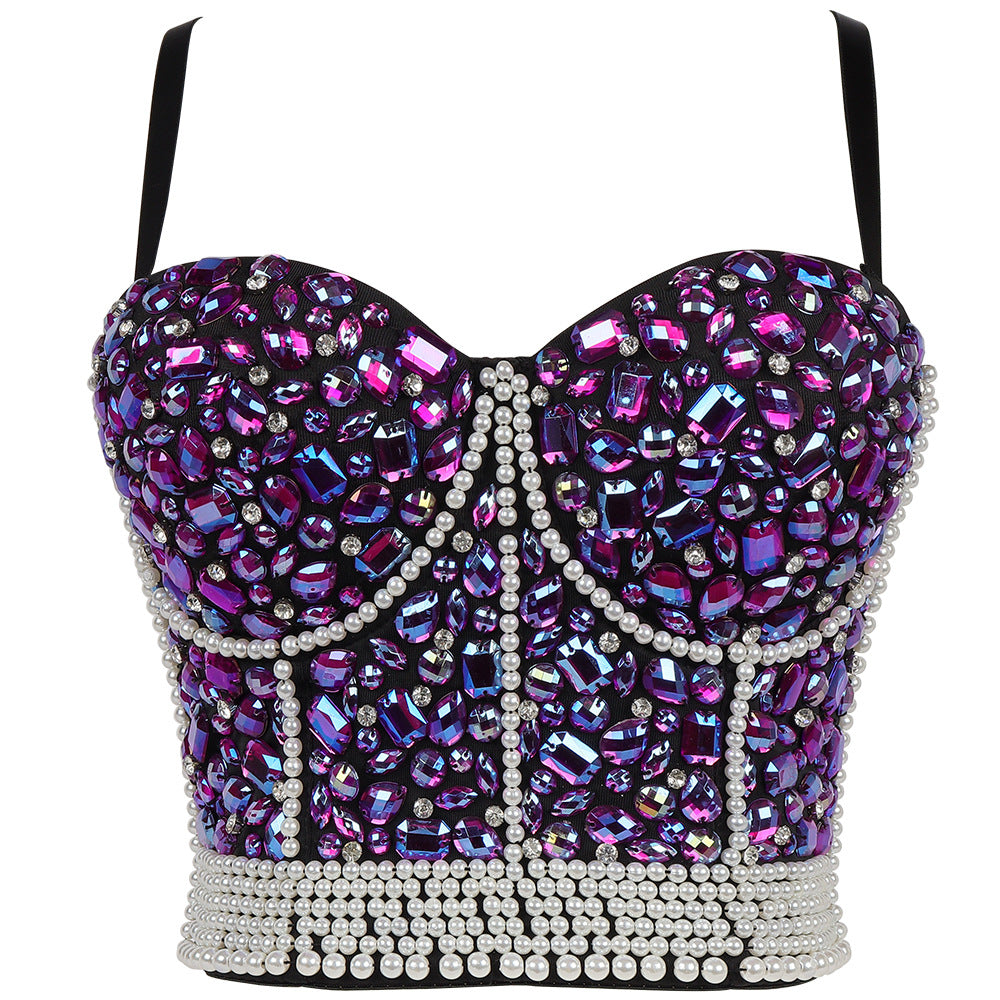 Heavy Industry Beads Vest Ball Sexy Sling Light Diamond Corset Chest Support Body Shaping Top