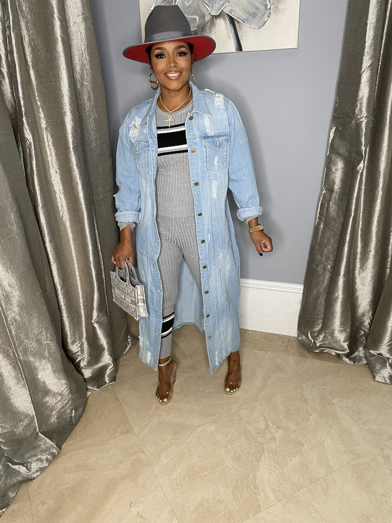 New Long Trench Coat Ripped Denim Coat for Women Plus Size