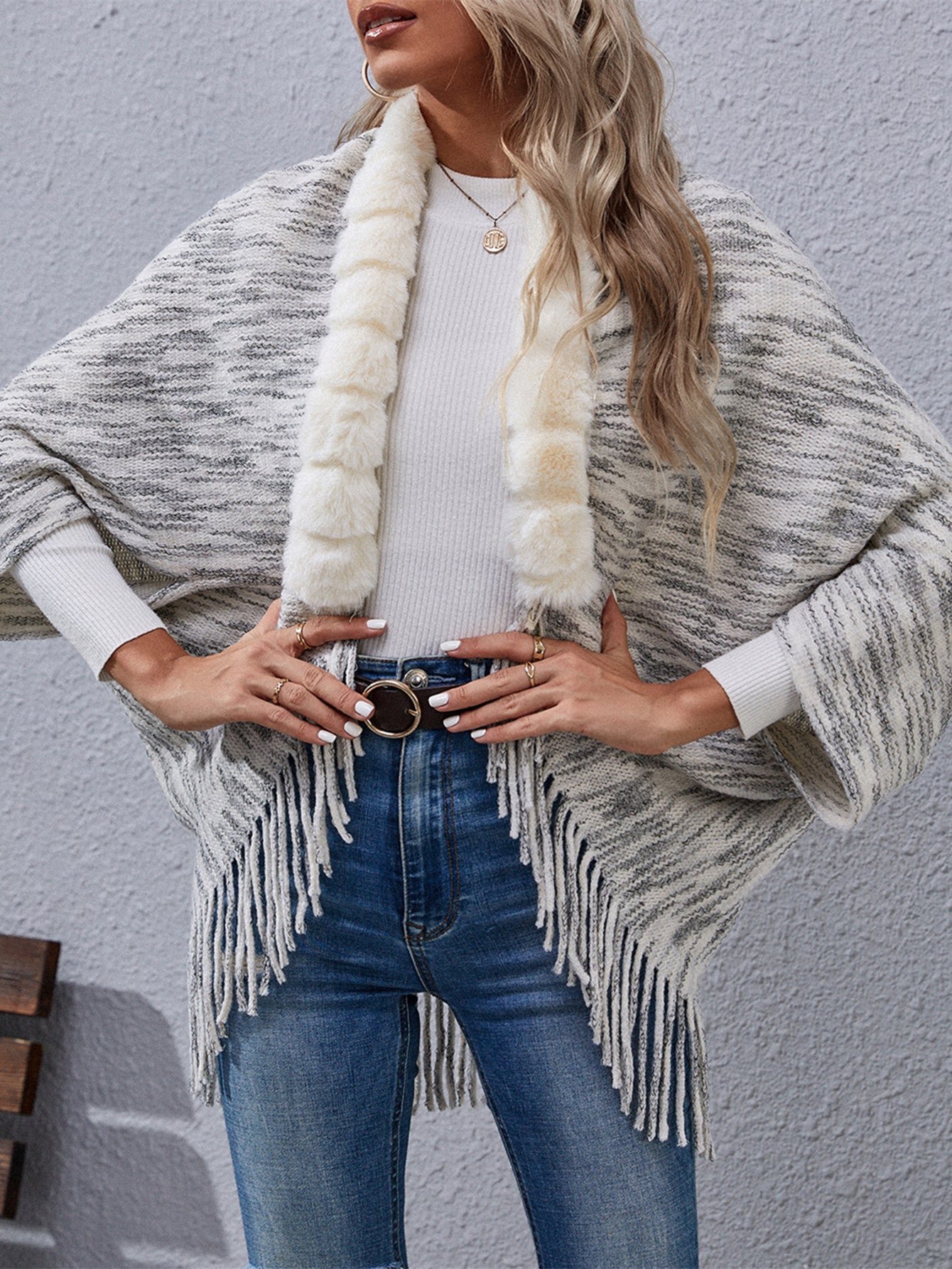 Autumn Winter Fur Collar Fur Stitching Irregular Asymmetric Sweater Coat Women