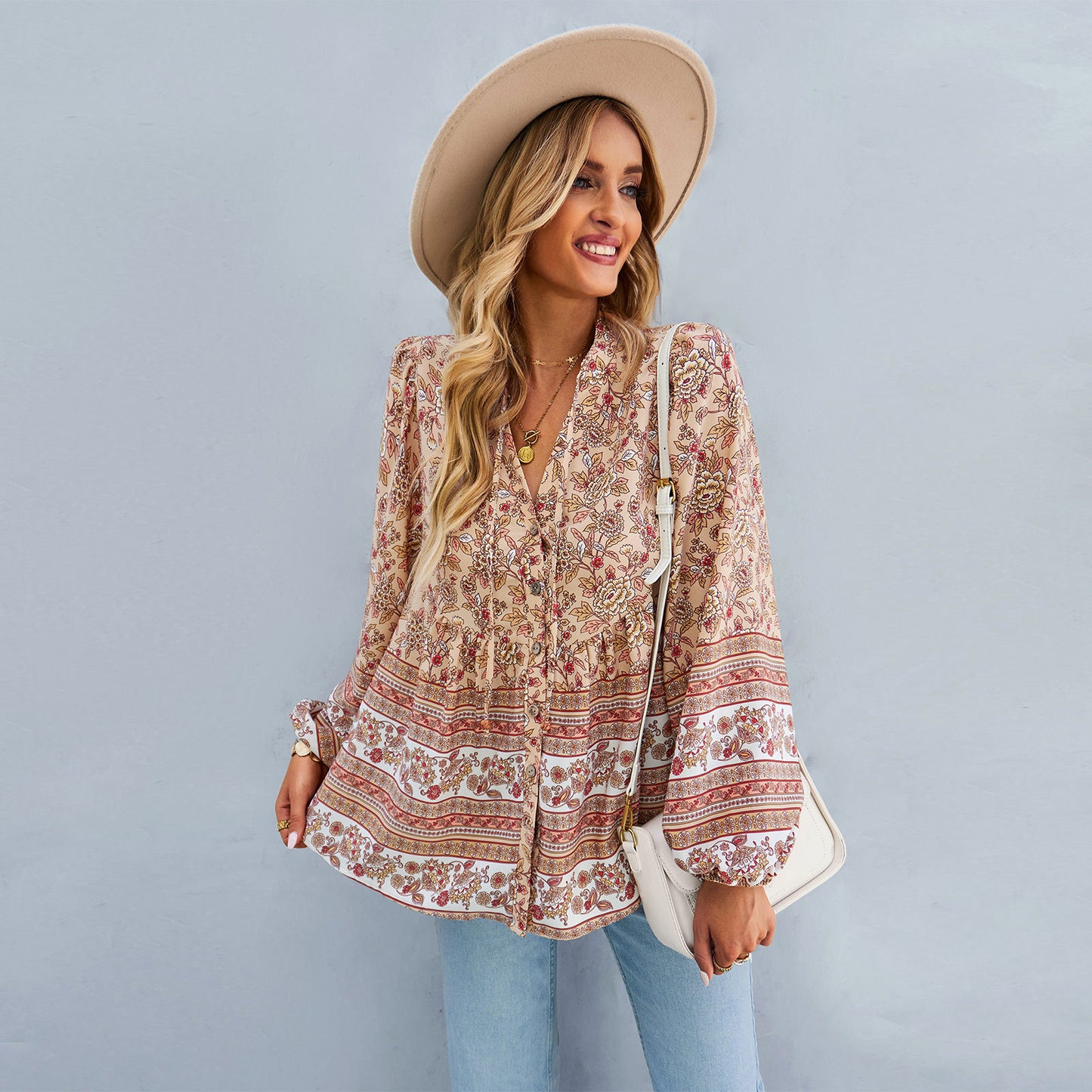 Bohemian Long-Sleeved Shirt Autumn Winter Office Shirt