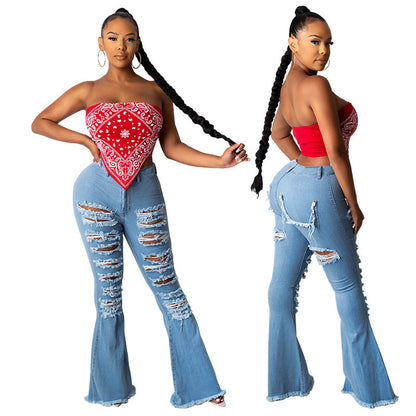 Women Clothing Summer Ripped Washed Sexy Jeans