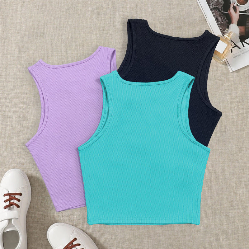 Summer Slim Fit Slim Bottoming Top Trendy Hollow Out Cutout Chest Sneaky Design Vest Camisole for Women