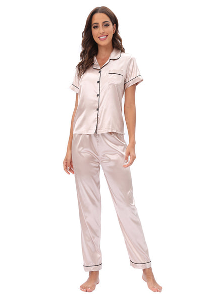 Satin Suit Two Piece Home Wear Pajamas Women