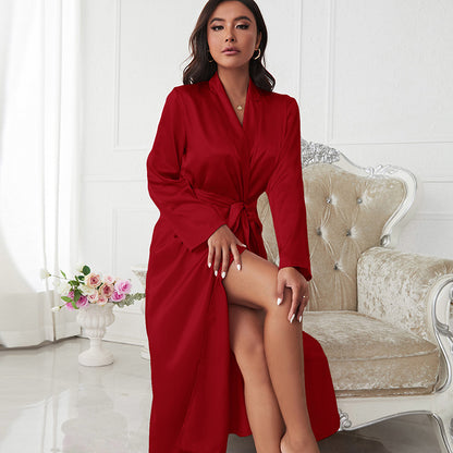 Imitated Silk Pajamas Sexy Lace Bathrobe Slip Nightdress Two Piece Women Artificial Silk Nightgown