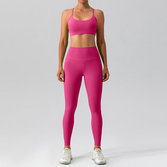 Summer Sports Suit Women Quick Dry Training Running Fitness Nude Feel Skinny Yoga Clothes Suit