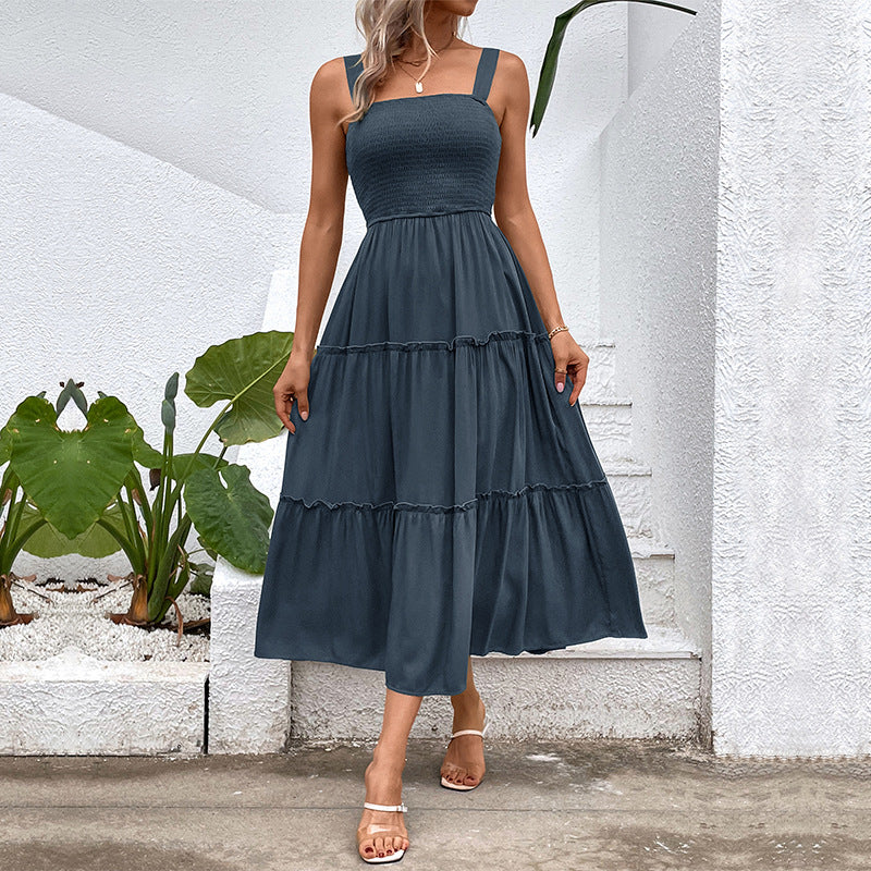 Summer Women Clothing Solid Color Spaghetti Straps Sleeveless Dress