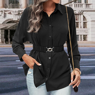 Top Mid Length Long Sleeve Black Shirt