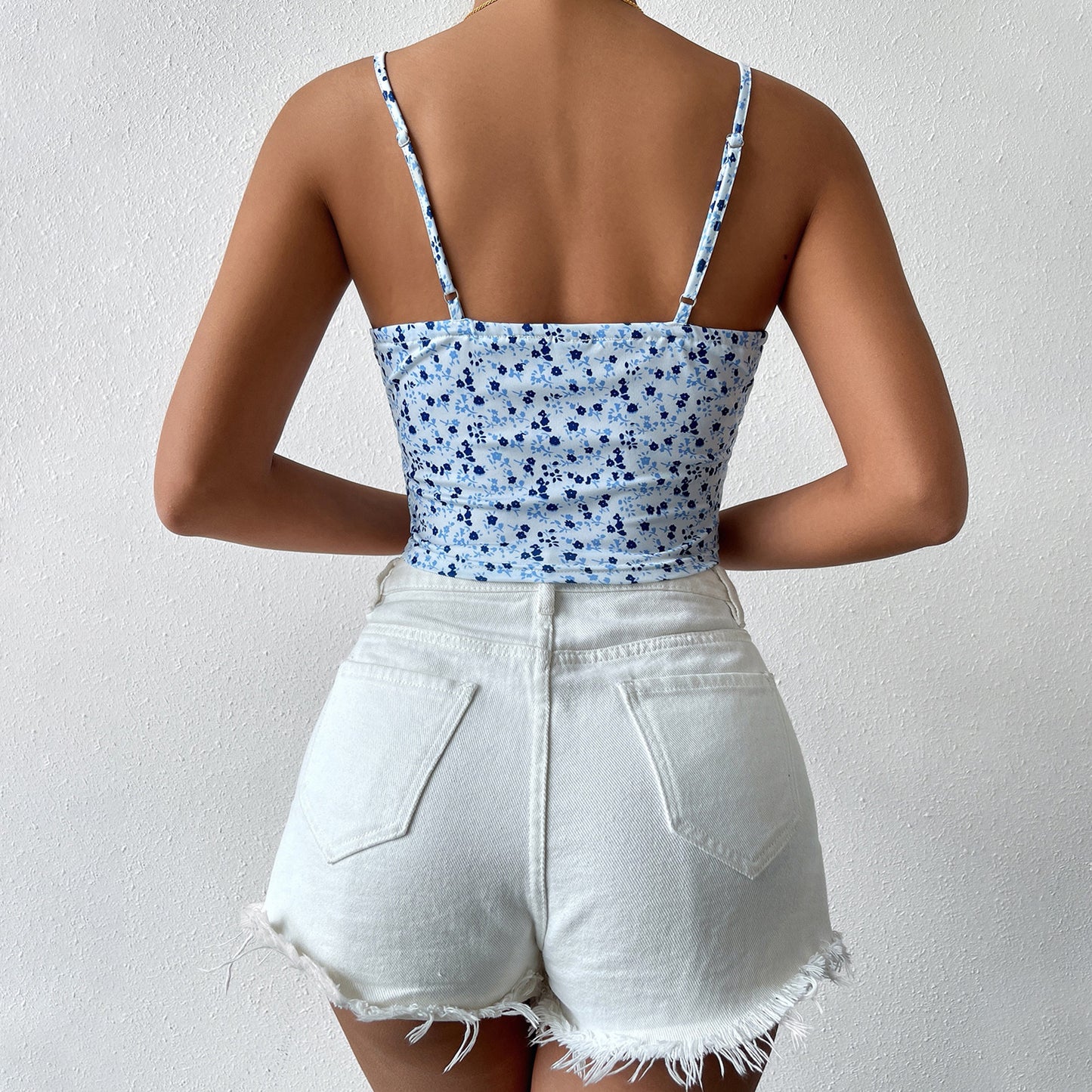 Women Clothing Summer Floral Sexy Backless Spaghetti Straps Vest Inner Match Women Outerwear Top